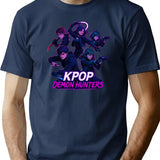 Title K-Pop Demon Hunters The Squad In Action T-Shirt for Men & Women, T-Shirts Graphic Tee - Navy