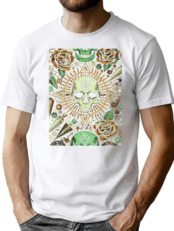 Traditional Tattoo Skull T-Shirt Vintage Horror Day Of The Dead Style Skull Design Inspired By Old School Traditional Tattoos Horror Day Of The Dead Style Pattern Classic T-Shirt T-Shirt for Men & Women, T-Shirts Graphic Tee - White