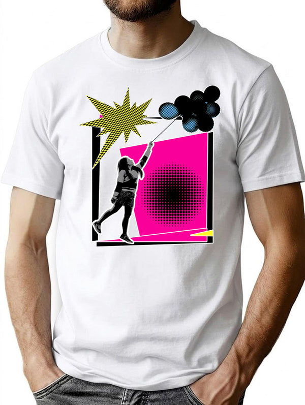 Vintage 90S Pop Art Ballon Girl Minimalist Graphic T-Shirt - Unisex Streetwear Tee - White