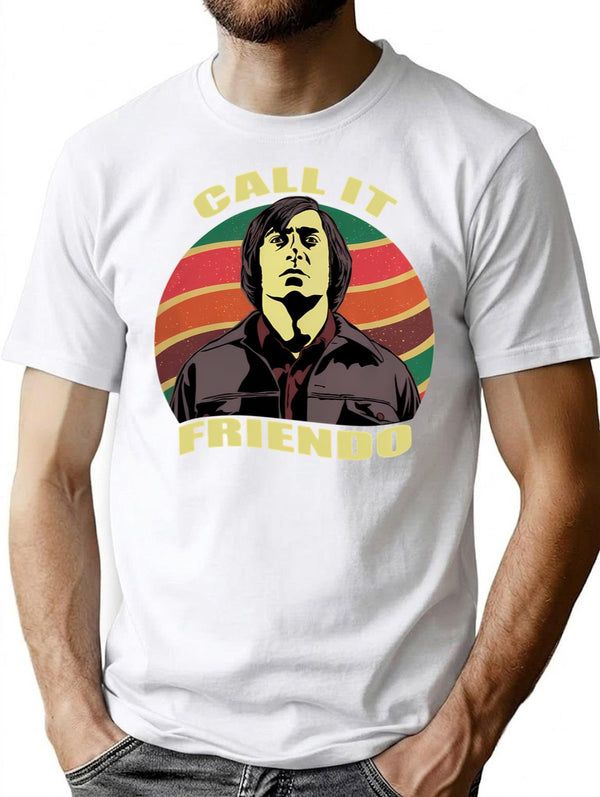 Vintage Anton Chigurh Call It Friendo Minimalist Graphic T-Shirt - Unisex Streetwear Tee - White