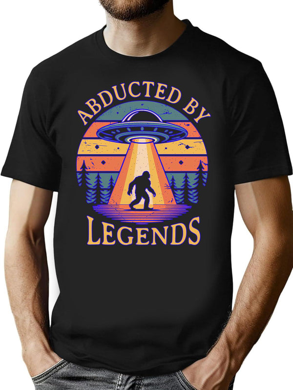 Vintage Bigfoot Ufo Abduction (1) Minimalist Graphic T-Shirt - Unisex Streetwear Tee - Black