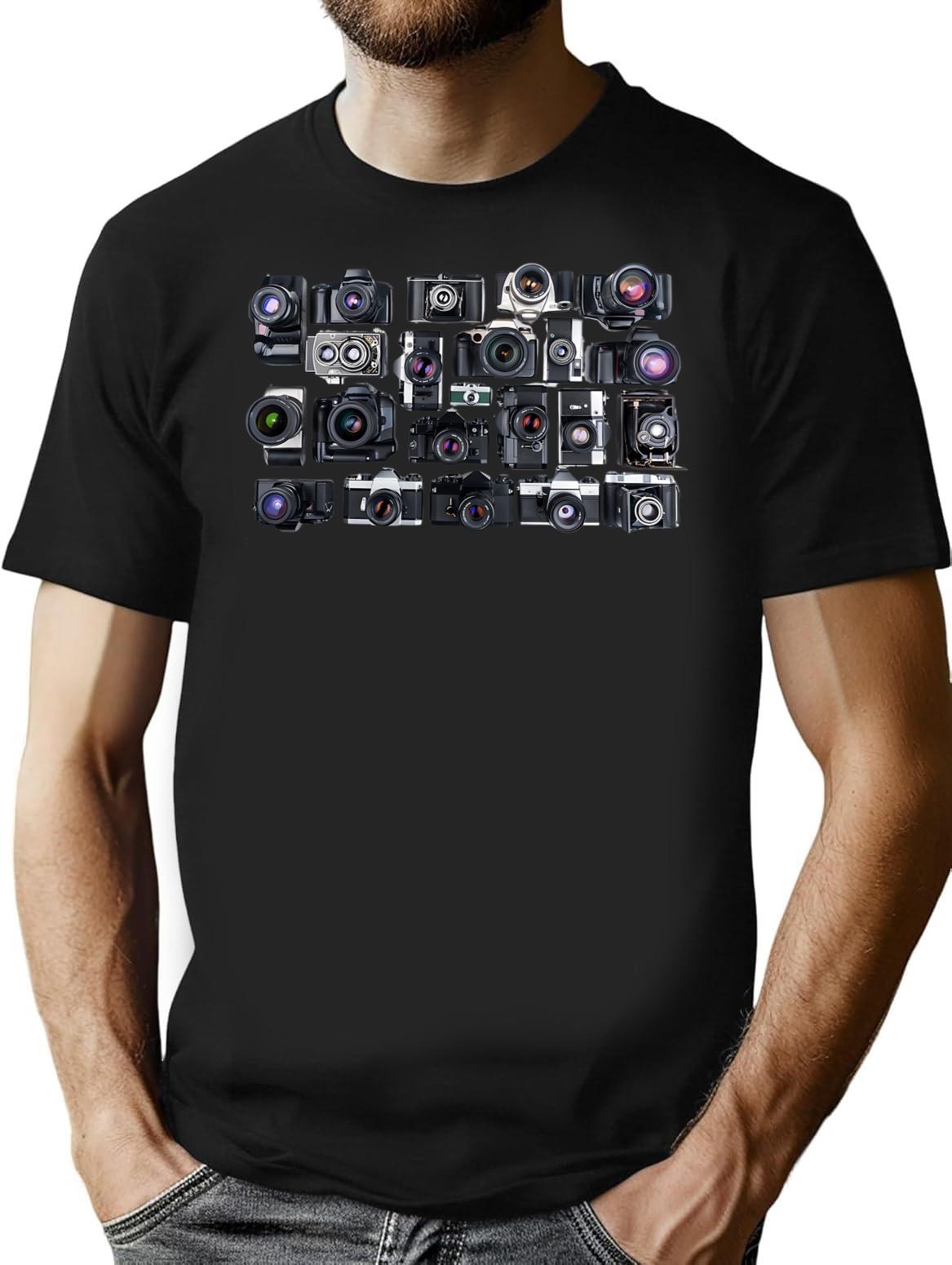 Vintage Cameras (1) Minimalist Graphic T-Shirt - Unisex Streetwear Tee - Black