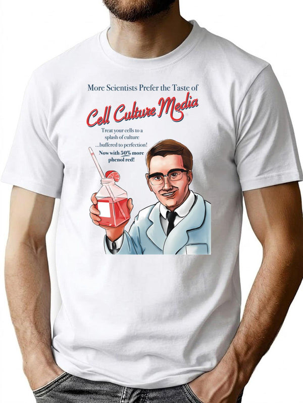 Vintage Cell Culture Media Ad T-Shirt for Men & Women, T-Shirts Graphic Tee - White