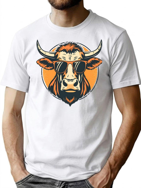 Vintage Cow With Sunglasses Farm Life T-Shirt for Men & Women, T-Shirts Graphic Tee - White