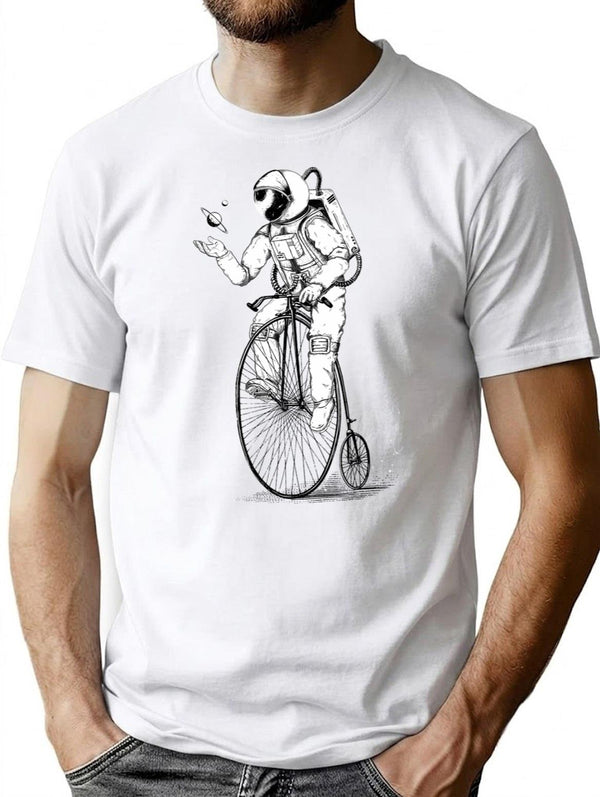 Vintage Cycling Astronaut T-Shirt for Men & Women, T-Shirts Graphic Tee - White