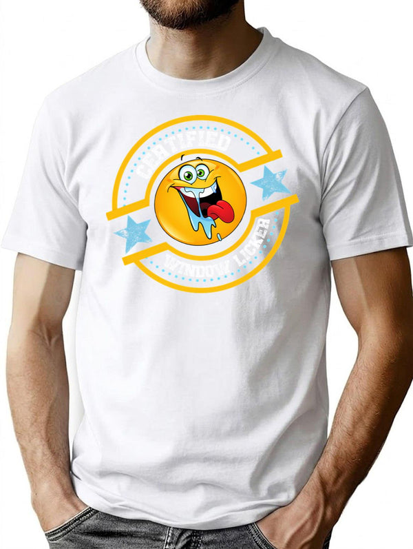 Vintage Funny Window Licker Lips Minimalist Graphic T-Shirt - Unisex Streetwear Tee - White