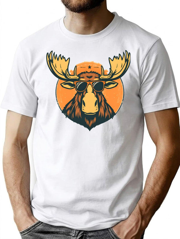Vintage Moose With Sunglasses Wilderness Minimalist Graphic T-Shirt - Unisex Streetwear Tee - White