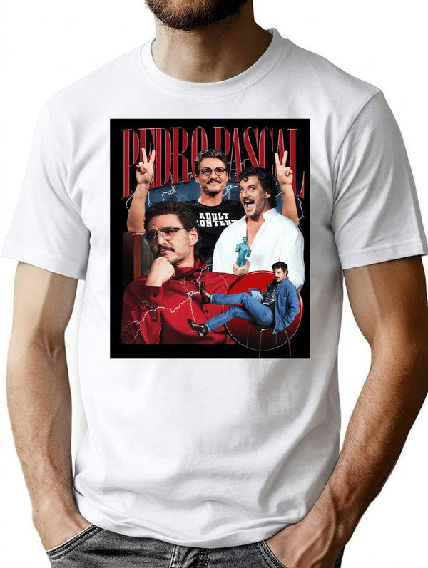 Vintage Pedro Pascal Bootleg Minimalist Graphic T-Shirt - Unisex Streetwear Tee - White