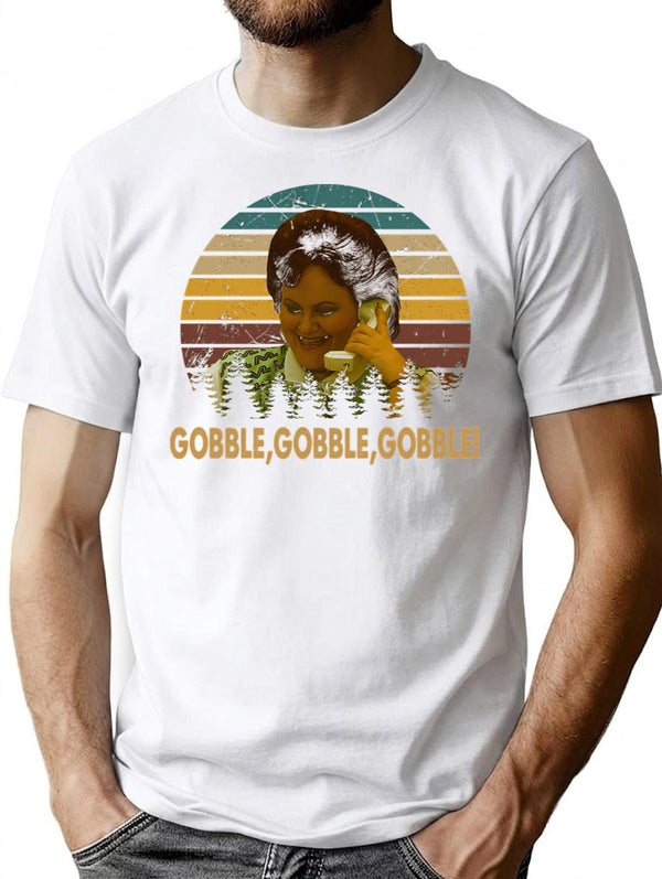 Vintage Planes Trains And Automobiles Films - Gobble Gobble Gobble Minimalist Graphic T-Shirt - Unisex Streetwear Tee - White
