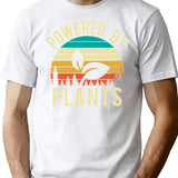 Vintage Retro Powered By Plants Vegan Minimalist Graphic T-Shirt - Unisex Streetwear Tee - White