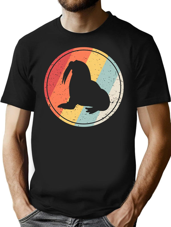 Vintage Retro Walrus Minimalist Graphic T-Shirt - Unisex Streetwear Tee - Black