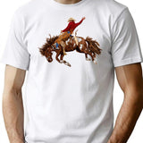 Vintage Rodeo Cowboy Minimalist Graphic T-Shirt - Unisex Streetwear Tee - White