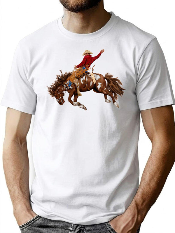 Vintage Rodeo Cowboy Minimalist Graphic T-Shirt - Unisex Streetwear Tee - White