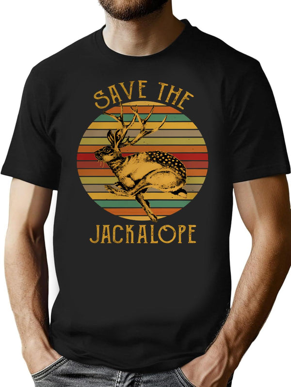 Vintage Save The Jackalope Funny Rabbit With Horn T-Shirt T-Shirt for Men & Women, T-Shirts Graphic Tee - Black