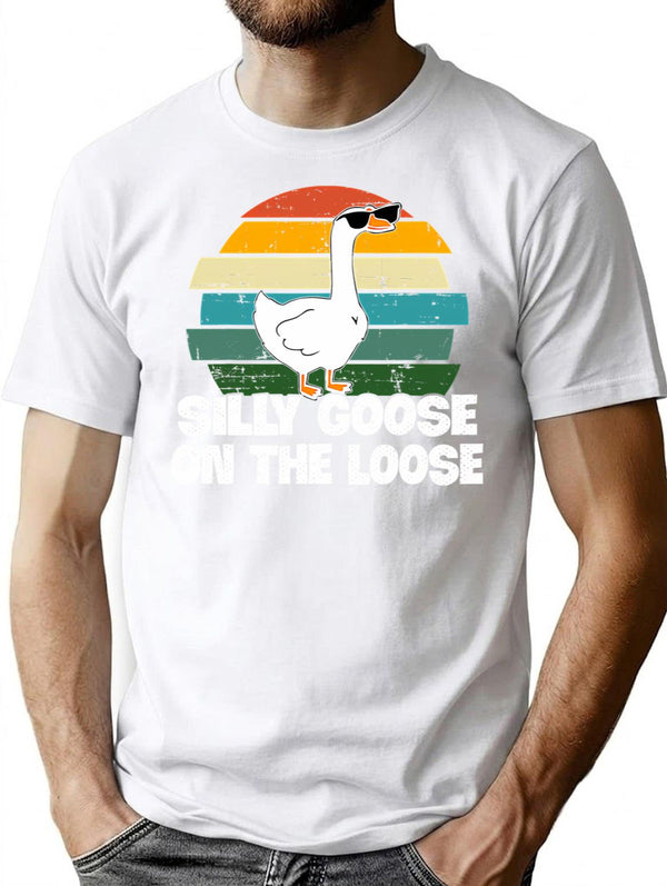 Vintage Silly Goose On The Loose Funny T-Shirt for Men & Women, T-Shirts Graphic Tee - White