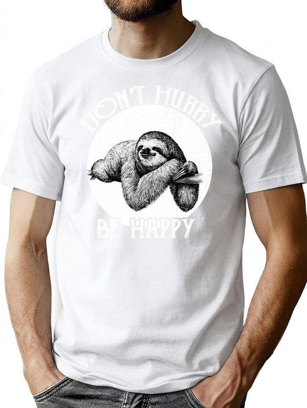 Vintage Sloth Pun-Don'T Hurry Be Happy Sloth T-Shirt for Men & Women, T-Shirts Graphic Tee - White