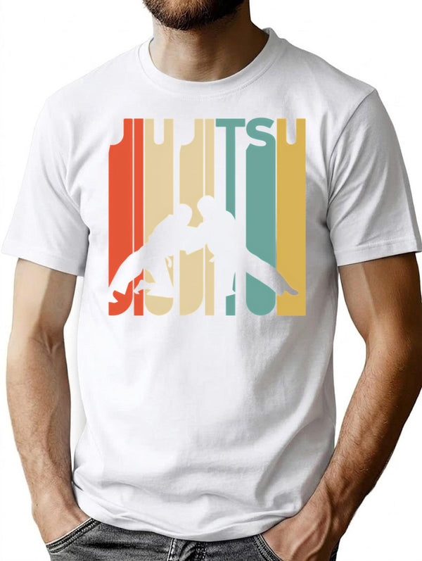 Vintage Style Jiu Jitsu Silhouette Shirt T-Shirt for Men & Women, T-Shirts Graphic Tee - White
