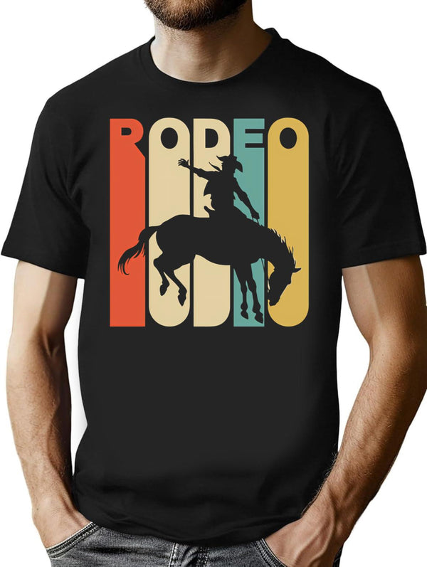 Vintage Style Rodeo Silhouette Shirt Minimalist Graphic T-Shirt - Unisex Streetwear Tee - Black
