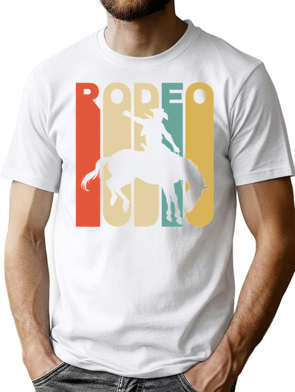Vintage Style Rodeo Silhouette Shirt Minimalist Graphic T-Shirt - Unisex Streetwear Tee - White