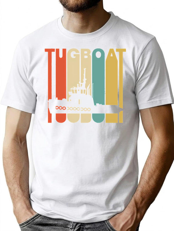 Vintage Style Tugboat Silhouette Shirt T-Shirt for Men & Women, T-Shirts Graphic Tee - White