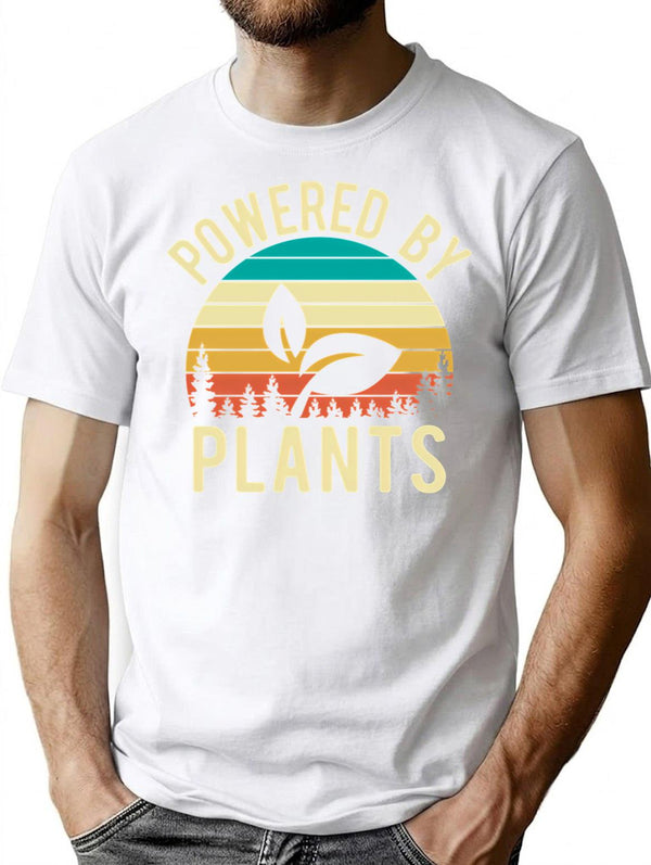 Vintage Sunset Powered By Plants Animal Lover Vicious Vegan T-Shirt for Men & Women, T-Shirts Graphic Tee - White