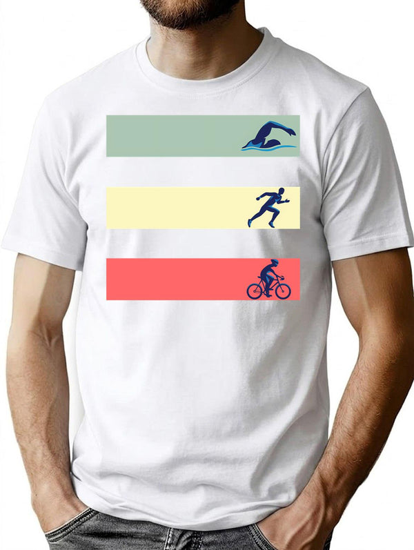 Vintage Swim Bike Run Triathlon T-Shirt Tee Gift T-Shirt for Men & Women, T-Shirts Graphic Tee - White