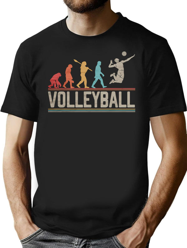 Volleyball Evolution Of Man Funny Volleyball Player Vintage Minimalist Graphic T-Shirt - Unisex Streetwear Tee - Black