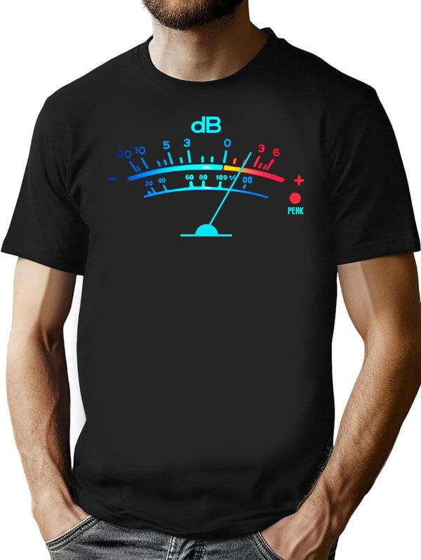 Volume Vu Meter Vintage Audio Engineer Recording T-Shirt for Men & Women, T-Shirts Graphic Tee - Black