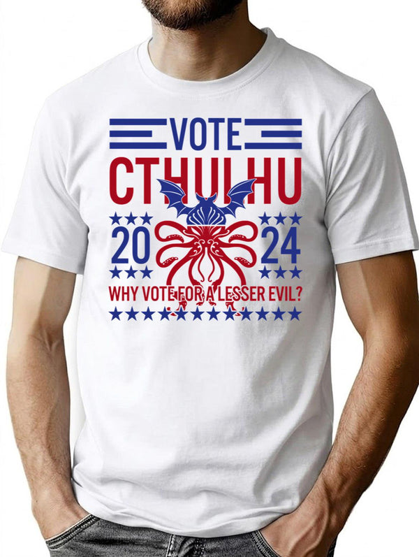 Vote Cthulhu 2024 Funny Election Lovecraftian Gift T-Shirt for Men & Women, T-Shirts Graphic Tee - White