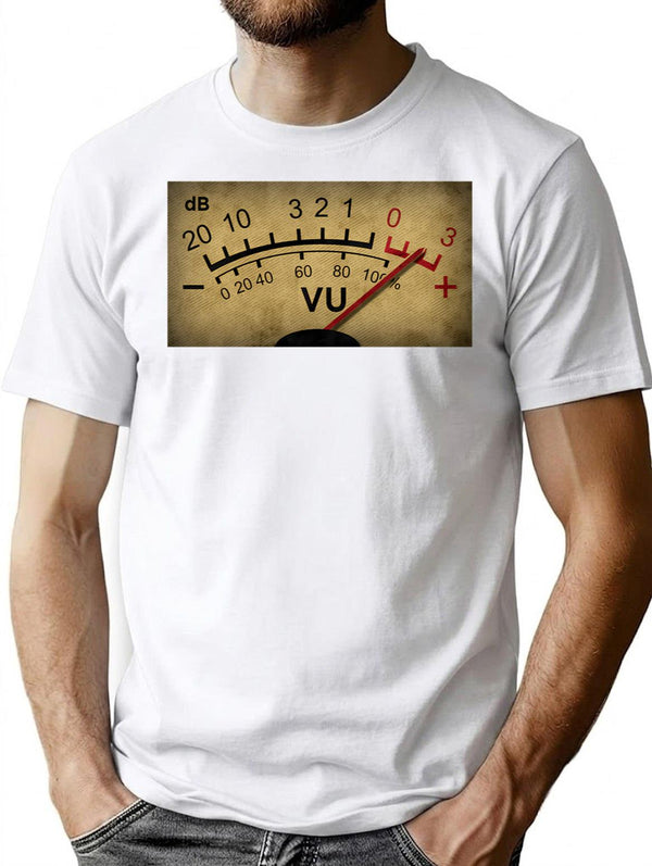 Vu Meter Db Dj Playing Recorded Music Retro Vintage Minimalist Graphic T-Shirt - Unisex Streetwear Tee - White