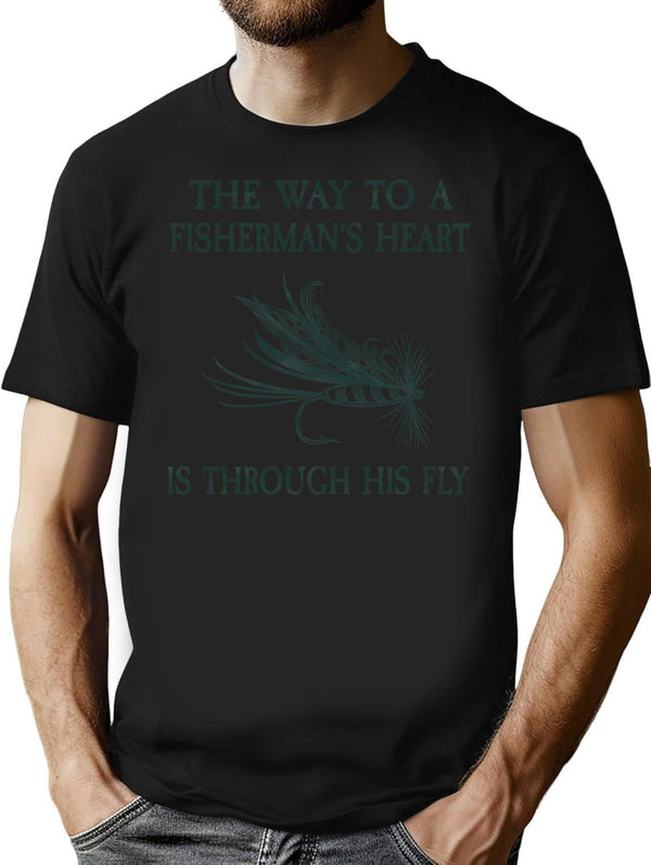 Way To A Fisherman'S Mans Heart Is Through His Fly Fun T-Shirt for Men & Women, T-Shirts Graphic Tee - Black