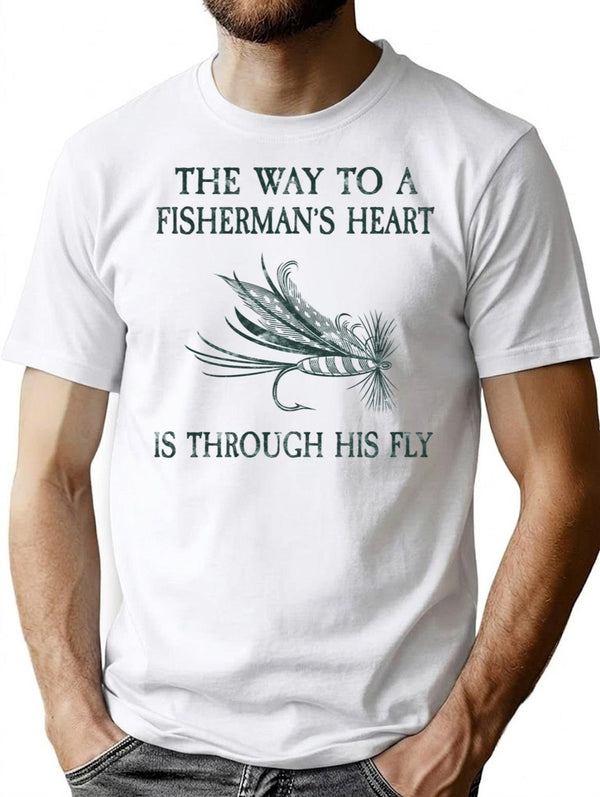 Way To A Fisherman'S Mans Heart Is Through His Fly Fun T-Shirt for Men & Women, T-Shirts Graphic Tee - White
