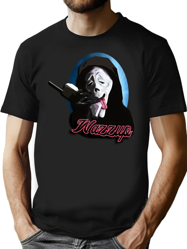 Wazzup Scary Movie Vintage Minimalist Graphic T-Shirt - Unisex Streetwear Tee - Black
