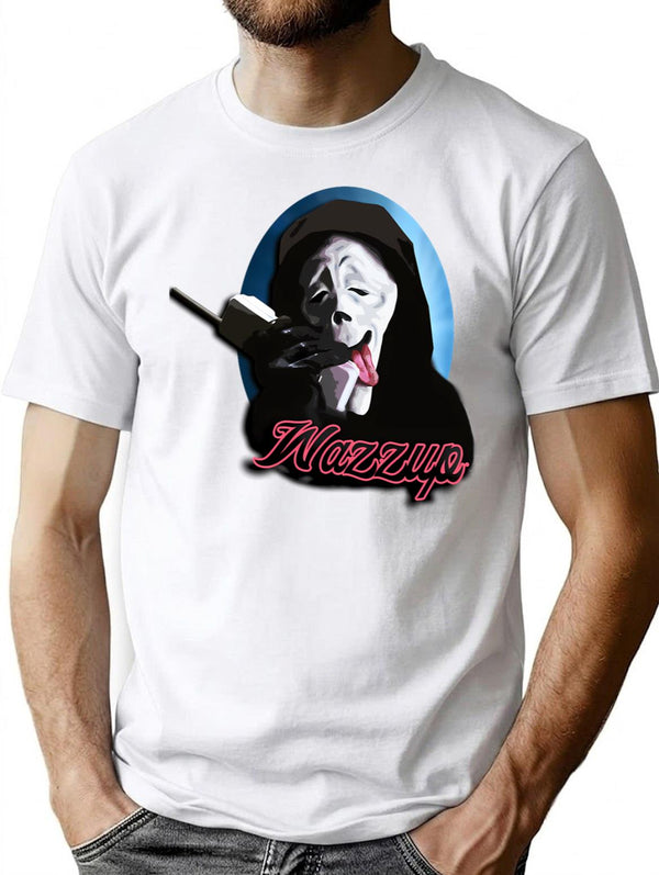 Wazzup Scary Movie Vintage Minimalist Graphic T-Shirt - Unisex Streetwear Tee - White