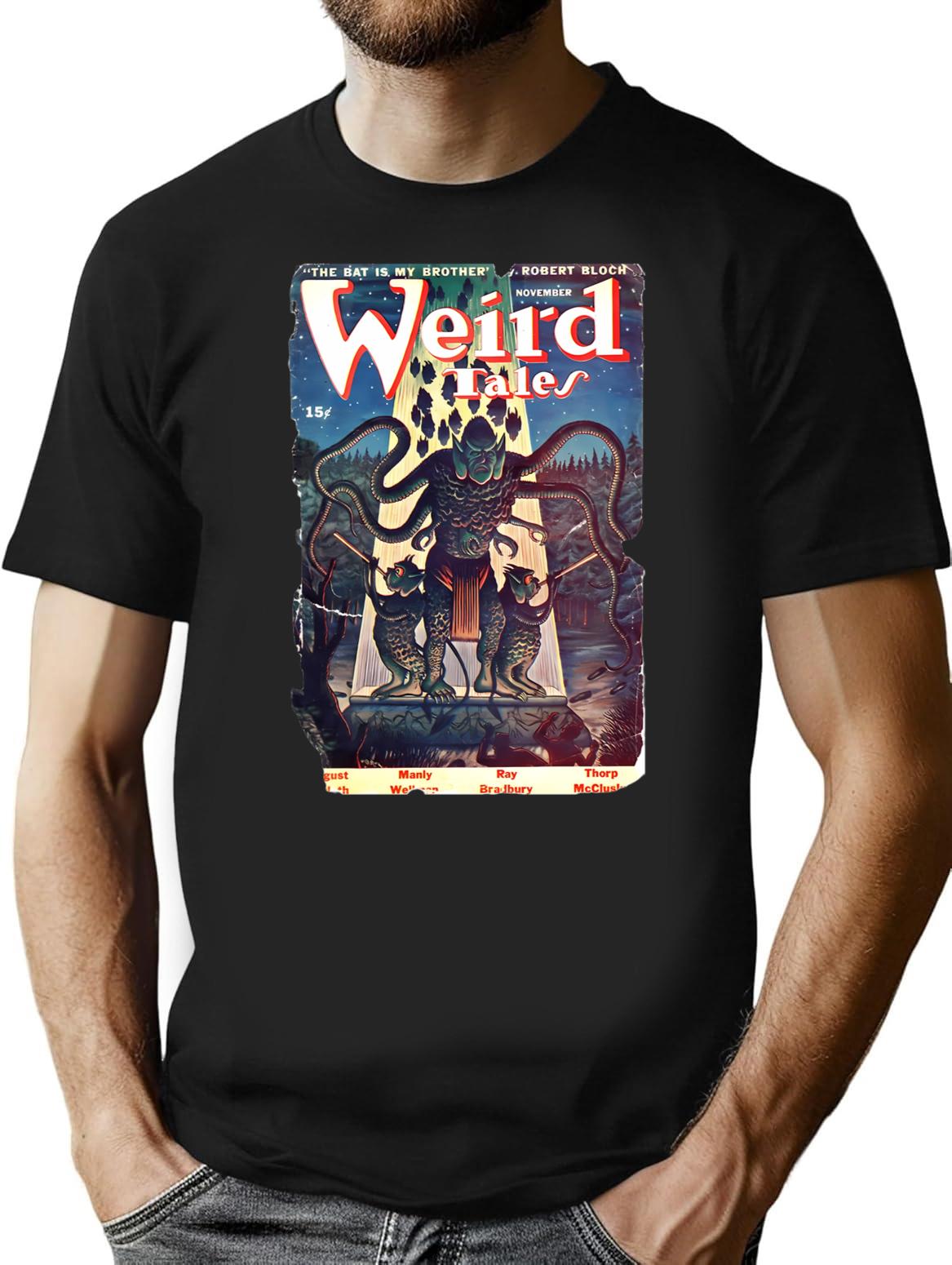Weird Tales Cosmic Horror Cover T-Shirt for Men & Women, T-Shirts Graphic Tee - Black