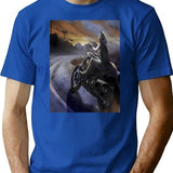 Werewolf Riding Motorcycle Meme T-Shirt for Men & Women, T-Shirts Graphic Tee - Blue