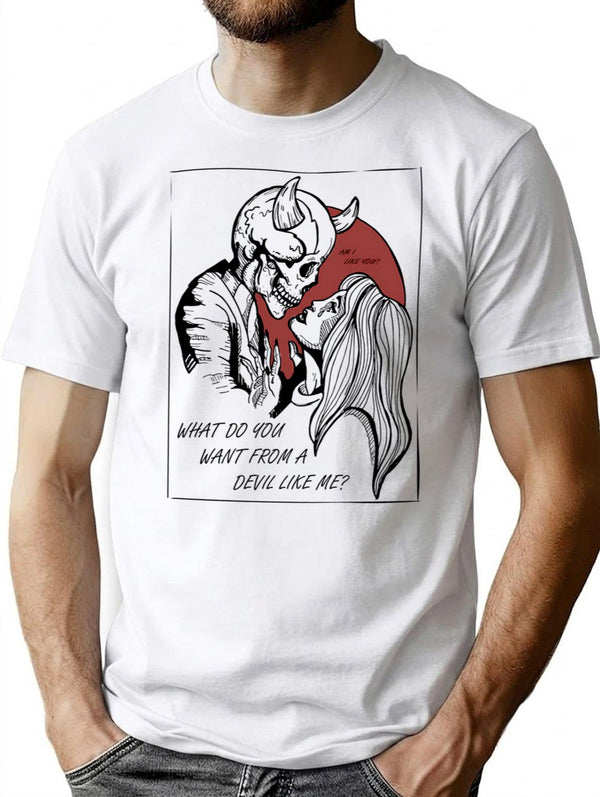 What Do You Want From A Devil Like Me Minimalist Graphic T-Shirt - Unisex Streetwear Tee - White