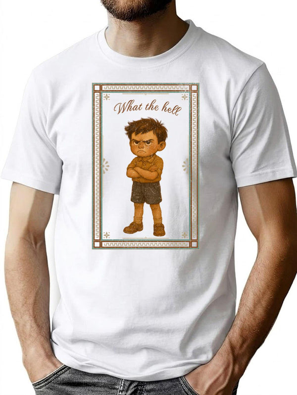What The Hell Retro Vintage Kids Poster Style (Framed Illustration Boy Version) T-Shirt for Men & Women, T-Shirts Graphic Tee - White