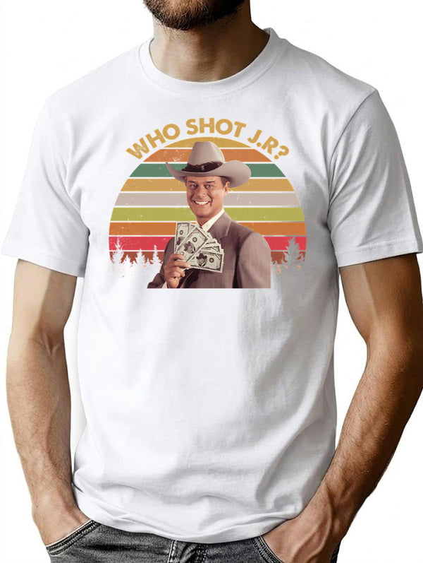 Who Shot J R Shirts J. R. Ewing Dallas Shirt Movie Poster Gifts Funny Shirts Custom Shirt 70S Vintage Retro Movie T Shirt T-Shirt for Men & Women, T-Shirts Graphic Tee - White