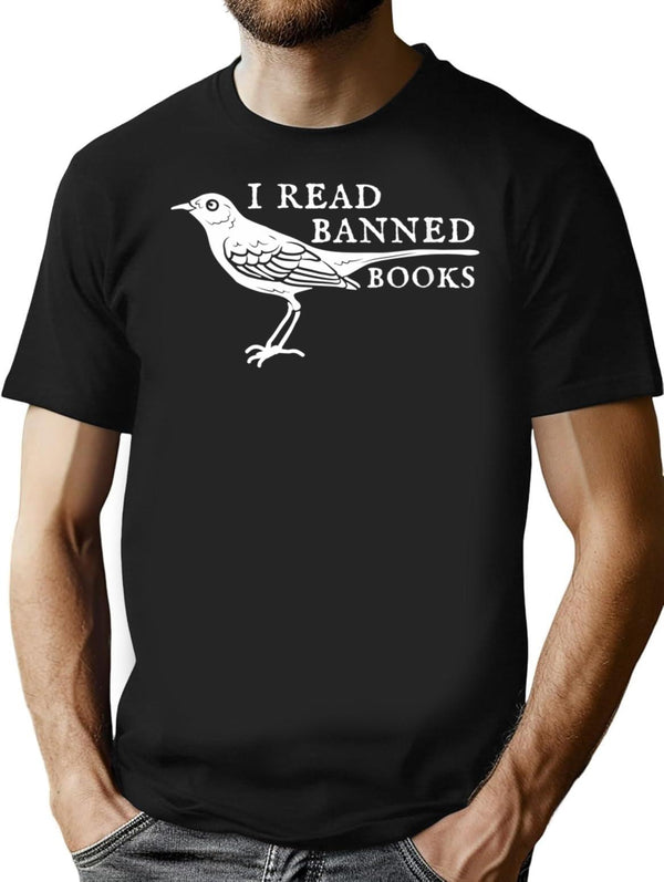Womens Vintage I Read Banned Books Funny Book Lovers' Appare Minimalist Graphic T-Shirt - Unisex Streetwear Tee - Black