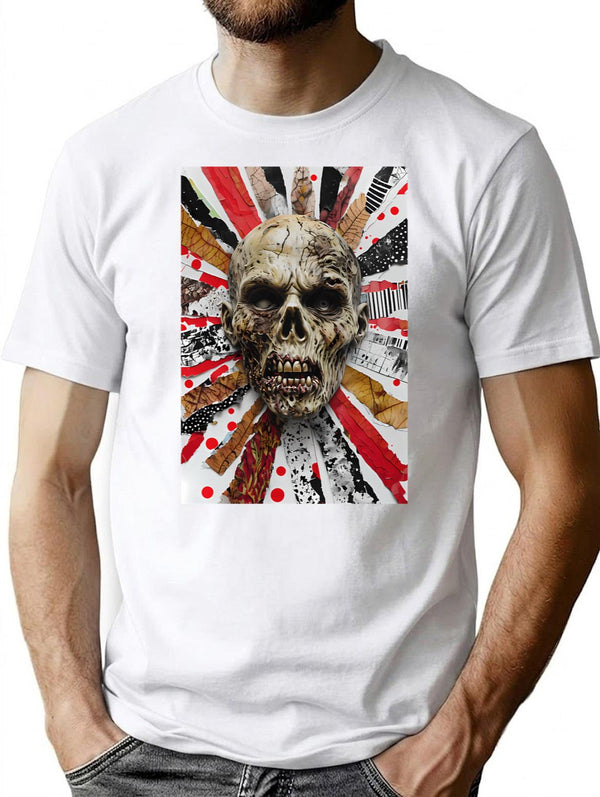 Zombie Collage - Undead Collage (1) Minimalist Graphic T-Shirt - Unisex Streetwear Tee - White