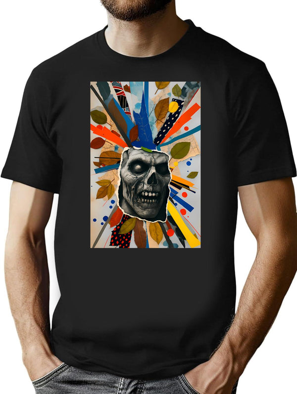 Zombie Collage - Undead Collage Minimalist Graphic T-Shirt - Unisex Streetwear Tee - Black